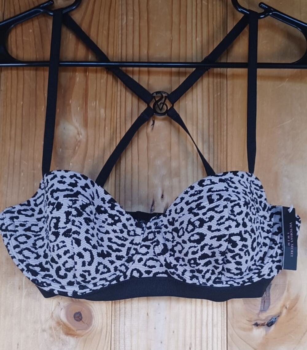 New Victoria’s Secret Swim 36B Blush Black Animal Print Bikini Top Underwire